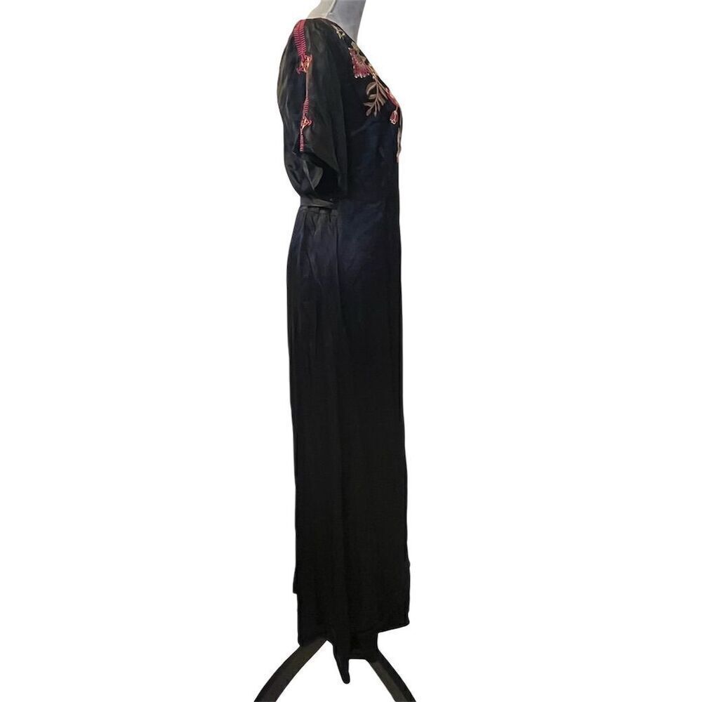 Johnny Was S Workshop Lilith Satin Floral Embroidered Wrap Dress Black Boho Chic - Picture 10 of 16